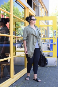Tanesha Awasthi (formerly Girl with Curves) wearing a casual outfit at the Granvile Island Public Market.