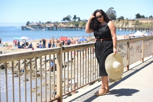 Tanesha Aswasthi (formerly known as Girl with Curves) wearing a belted shirtdress in Capitola.