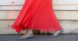 Red maxi skirt and animal print lace-up flats on Girl With Curves
