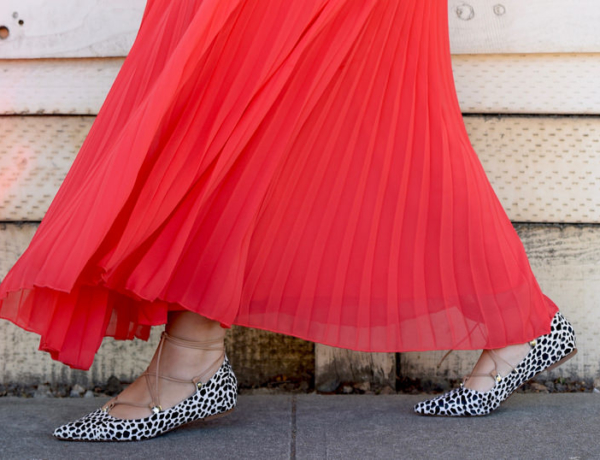 Red maxi skirt and animal print lace-up flats on Girl With Curves