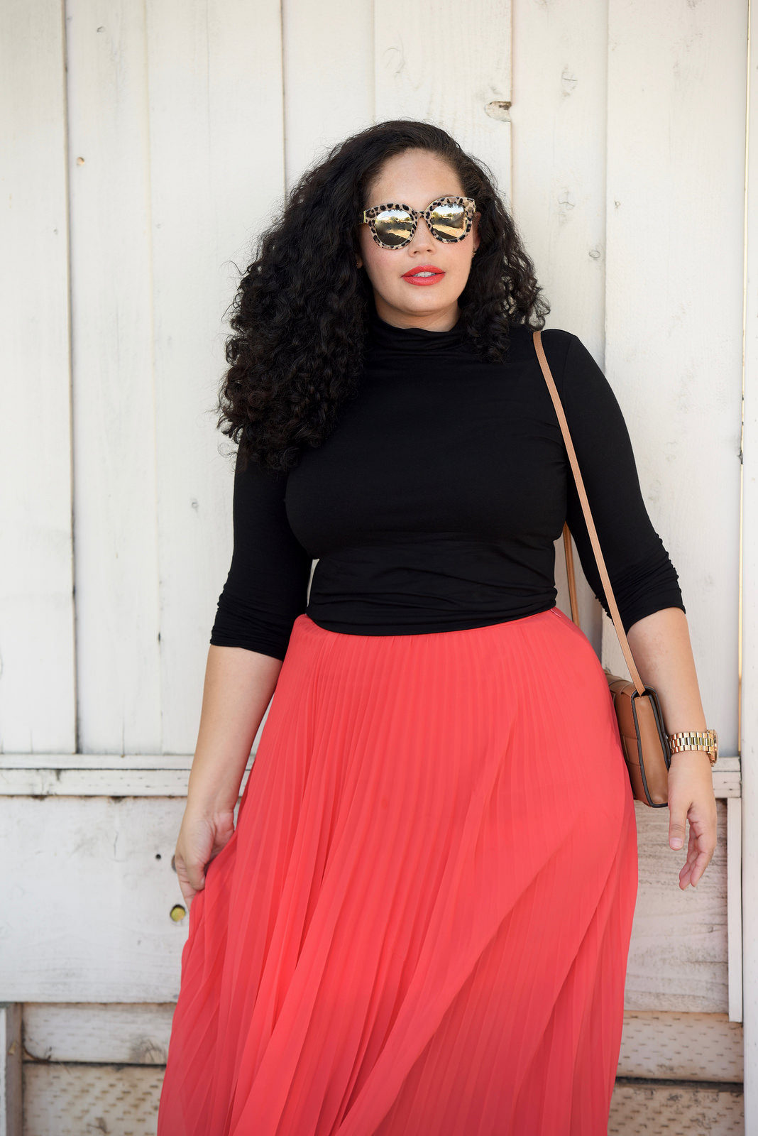 Red Maxi Skirt and turtleneck worn by tanesha Awasthi of Girl With Curves