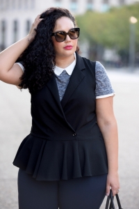 Peplum vest and collared blouse, worn by Tanesha Awasthi of Girl With Curves.
