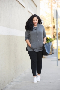 on Girl With Curves: Tunic Pullover, Knit Pants, Converse and Givenchy tote bag
