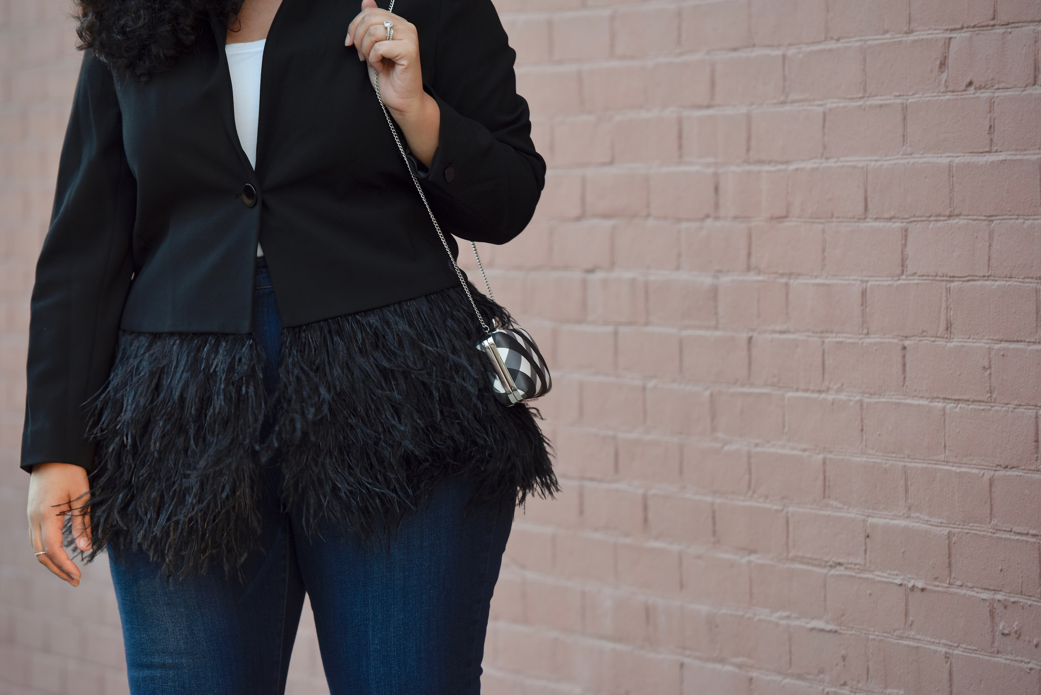 Feather Blazer + High Waist Jeans by Girl With Curves