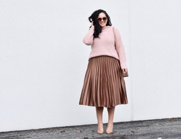 Girl With Curves blogger Tanesha Awasthi wearing a Satin Skirt Trend.