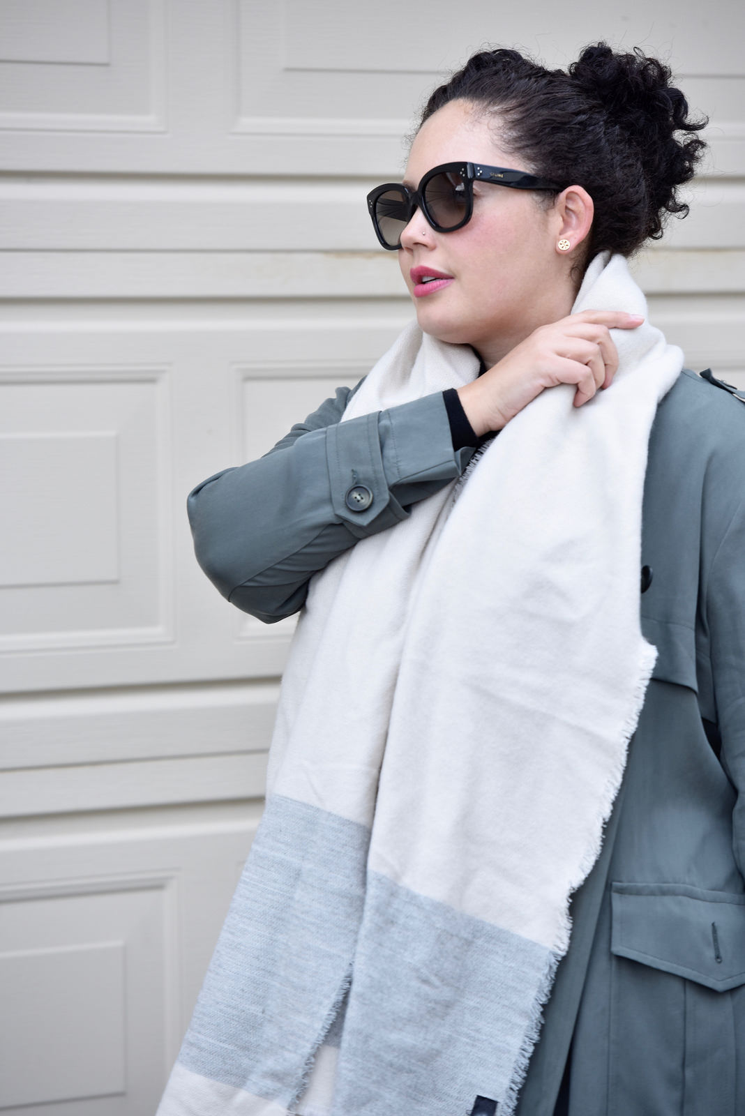 Girl With Curves featuring Trench coat from Asos, Scarf from Zara, and Sunglasses from Celine