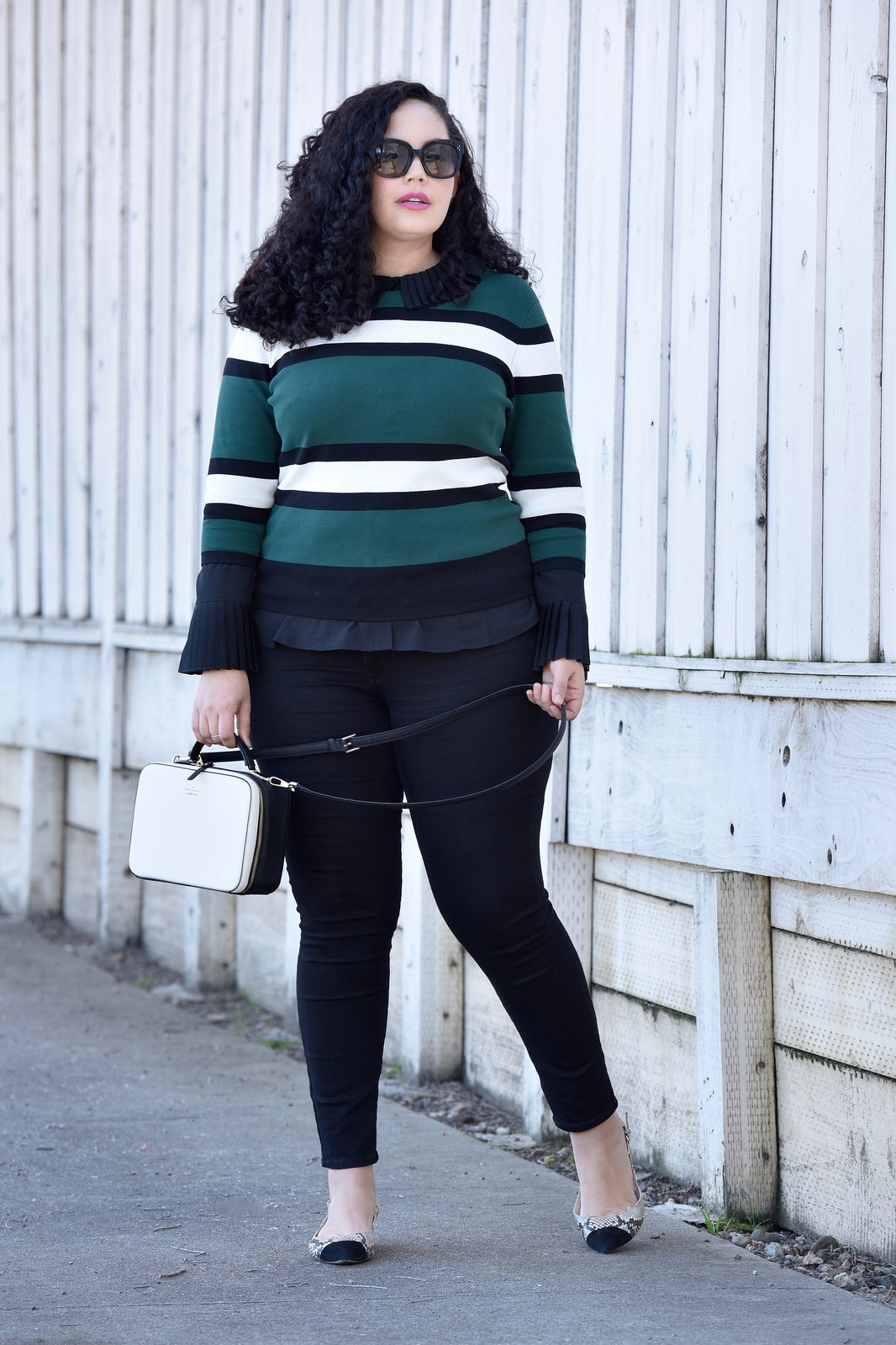 Sweater from Asos, Top from Eloquii, Pants from Old Navy, Bag from Kate Spade, Shoes from J Crew, Sunglasses from Celine, Lipstick from Mac Fan Fare Via @GirlWithCurves