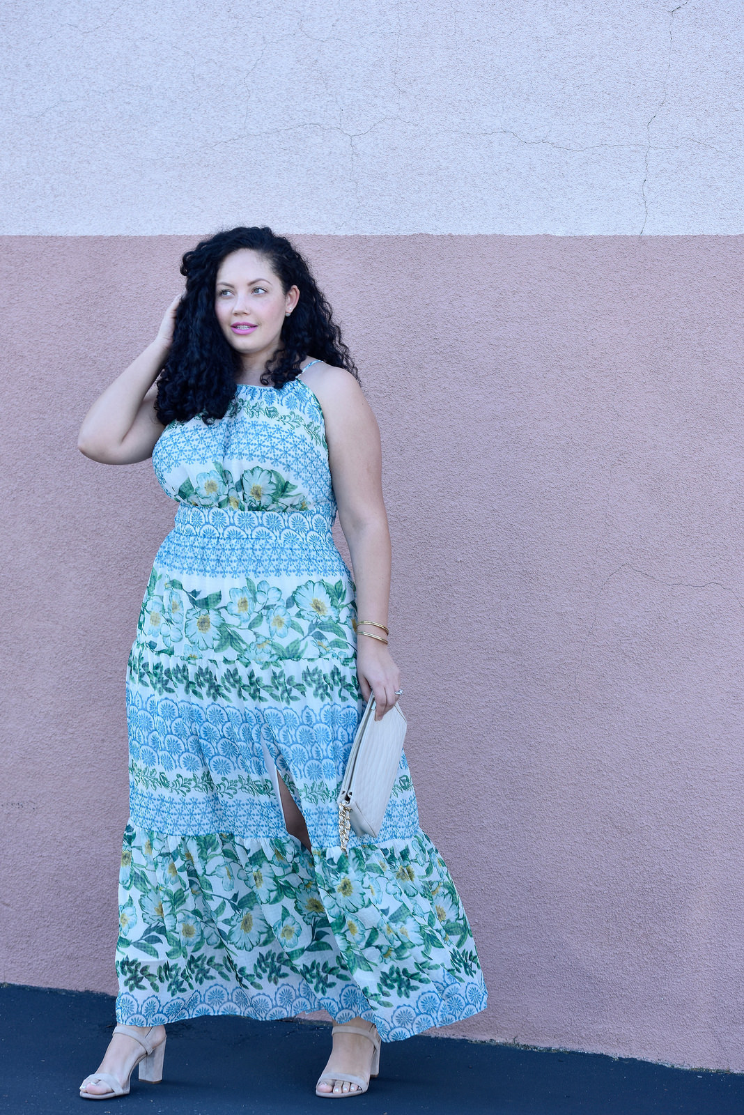 Plus size Maxi Dress by Eliza J, Bag from BCBG, Shoes by Nordstorm, and Love Lorn Lipstick by Mac via @girlwithcurves