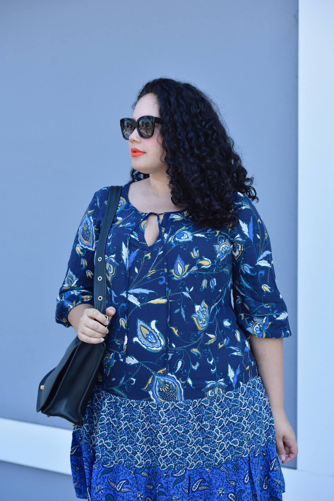 Girl With Curves featuring a Mixed Print Dress (plus size) and Coach Bag for fall.