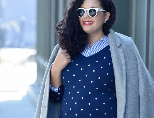 @GirlWithCurves featuring top, sweater, coat and jeans from Old Navy and Sunglasses from Asos