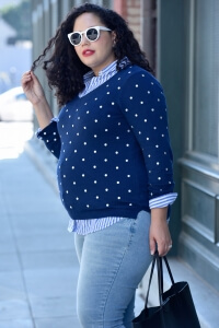 @GirlWithCurves featuring top, sweater and jeans from Old Navy and Sunglasses from Asos