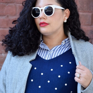 @GirlWithCurves featuring top, sweater, coat, jeans from Old Navy, and Sunglasses from Asos, Lipstick from Nars