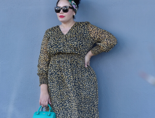 Featuring Leapord Print Long Sleave Dress By Whowhatwear, Bag By Kate Spade, Sunglasses By Celine, And A Headband via @GirlWithCurves