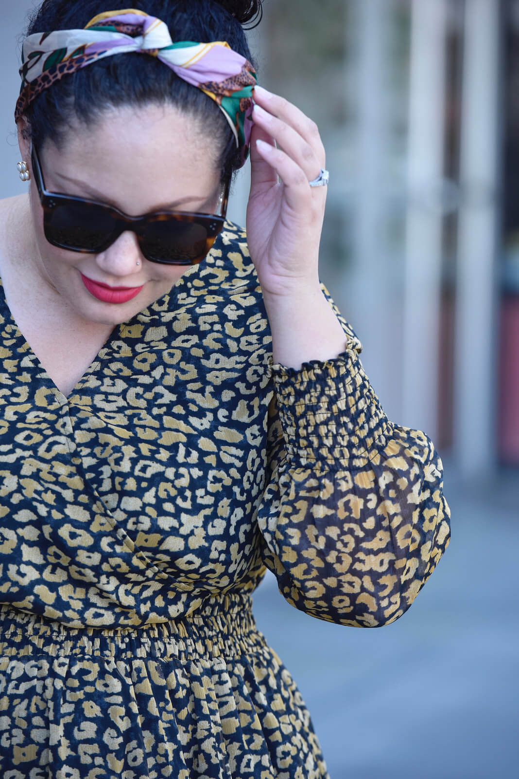 Featuring Leapord Print Long Sleave Dress By Whowhatwear, Sunglasses By Celine, And A Headband via @GirlWithCurves