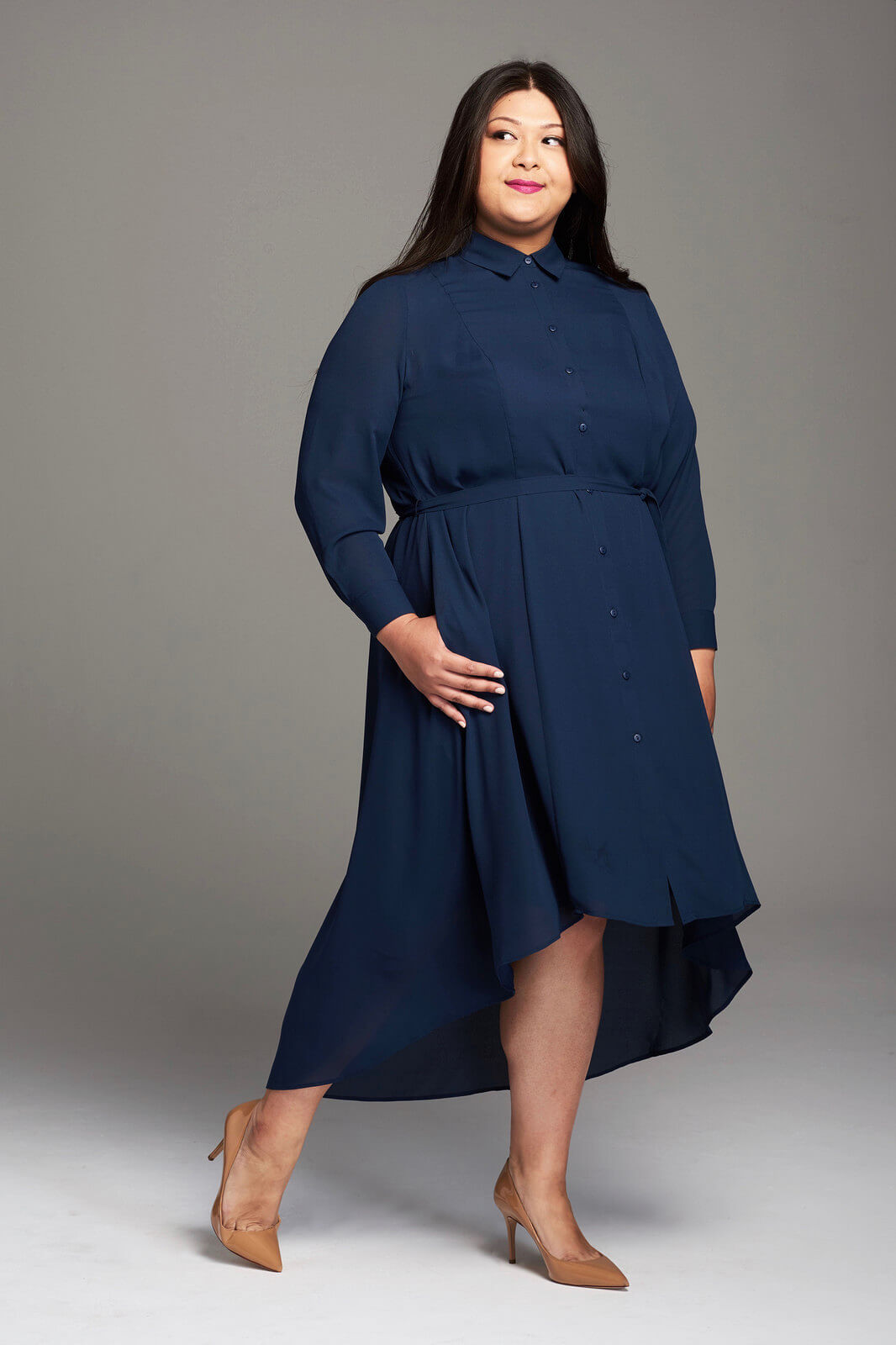 Girl With Curves Fall 2017 Navy Shirtdress Full