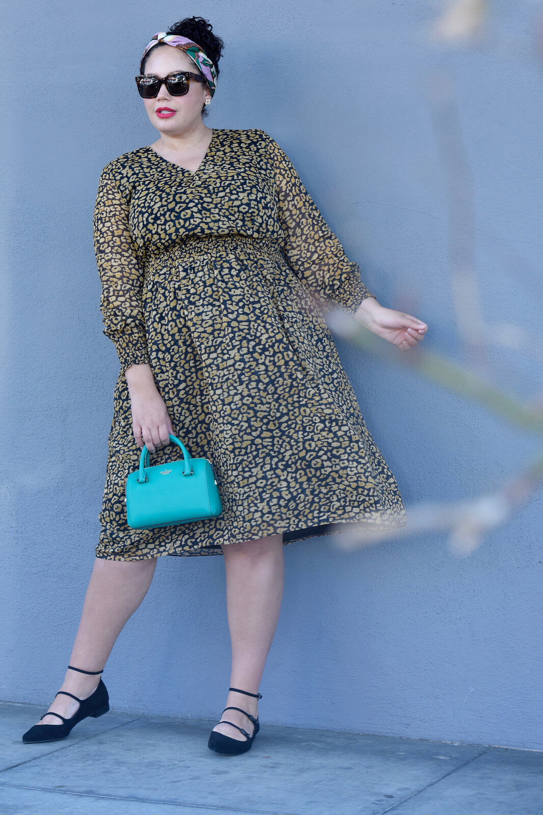 Featuring Leapord Print Long Sleave Dress By Whowhatwear, Bag By Kate Spade, Sunglasses By Celine, Shoes By Stuart Weitzman And A Headband via @GirlWithCurves