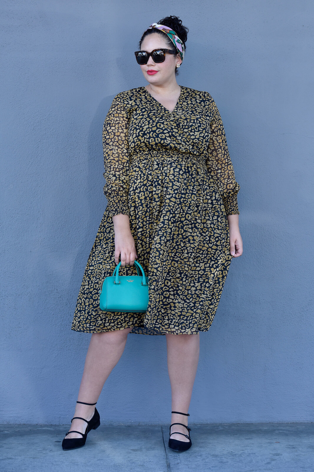 Featuring Leapord Print Long Sleave Dress By Whowhatwear, Bag By Kate Spade, Sunglasses By Celine, Shoes By Stuart Weitzman And A Headband via @GirlWithCurves