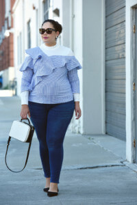 Off Shoulder top via @GirlWIthCurves. #fashion #outfit #style #plussize #curvy #stripes #offshoulder #maternity