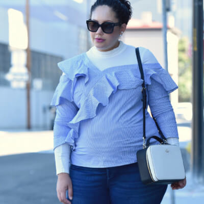 Off Shoulder top via @GirlWIthCurves. #fashion #outfit #style #plussize #curvy #stripes #offshoulder #maternity