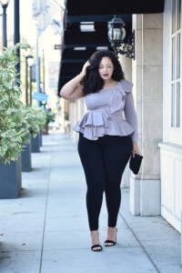 How To Dress Up Pants For The Holidays via @GirlWithCurves #leggings #ruffles #formal