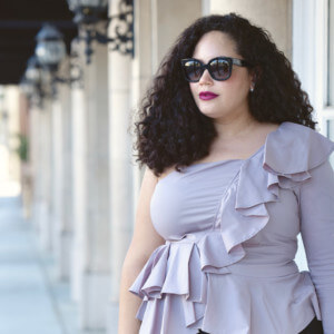 How To Dress Up Pants For The Holidays via @GirlWithCurves #leggings #ruffles #formal