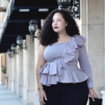 How To Dress Up Pants For The Holidays via @GirlWithCurves #leggings #ruffles #formal