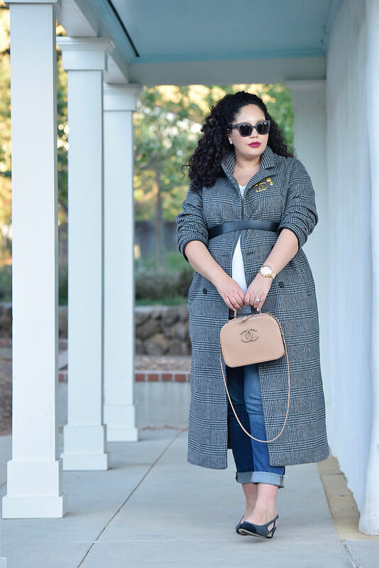 The Must Have Coat Of The Season via @GirlWithCurves #outfit #style #fashion #fall #check #coat #maternity