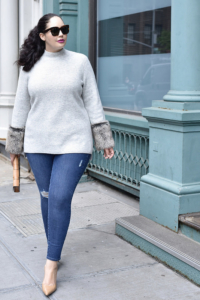 A Winter Essential With An Unexpected Detail Via @GirlWithCurves #style #fashion #outfits #blogger Girl With Curves x Lane Bryant #GWCxLB