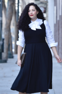 The Modest Fashion Hack I'm Loving Right Now Via @GirlWithCurves #dress #black #spring #white #shirt