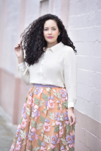 This Pastel Skirt Belongs In Your Spring Wardrobe Via @GirlWithCurves #outfits #blogger #plussize #anthropologie