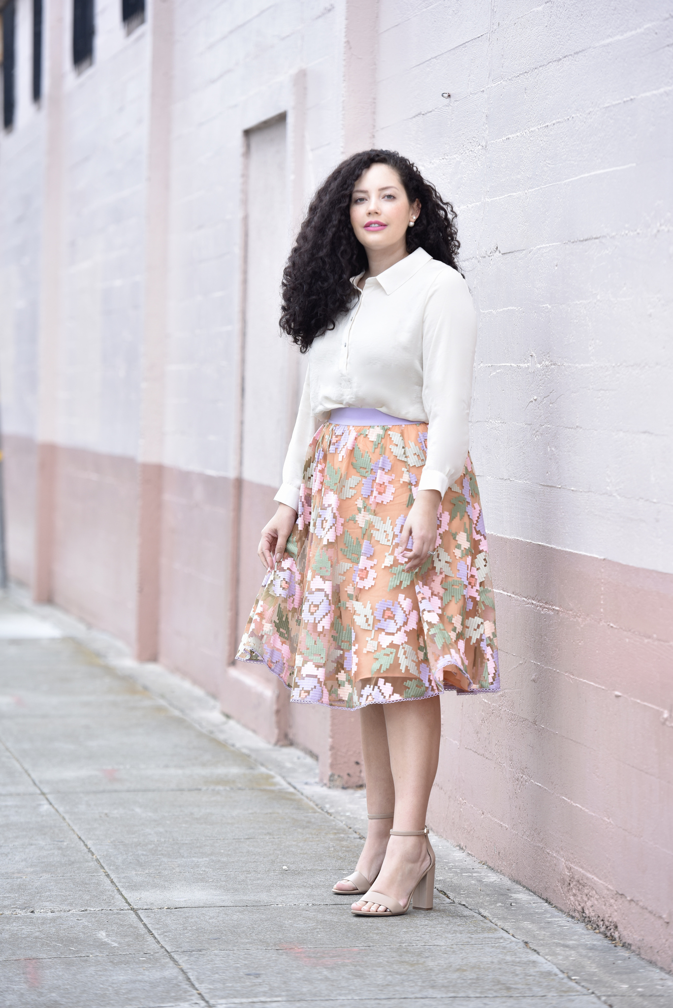 This Pastel Skirt Belongs In Your Spring Wardrobe Via @GirlWithCurves #outfits #blogger #plussize #anthropologie