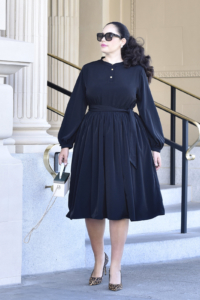 Gold Button Shirtdress From Girl With Curves Collection #black #plussize #dress #fashion #style #curvy #long #sleeve #modest