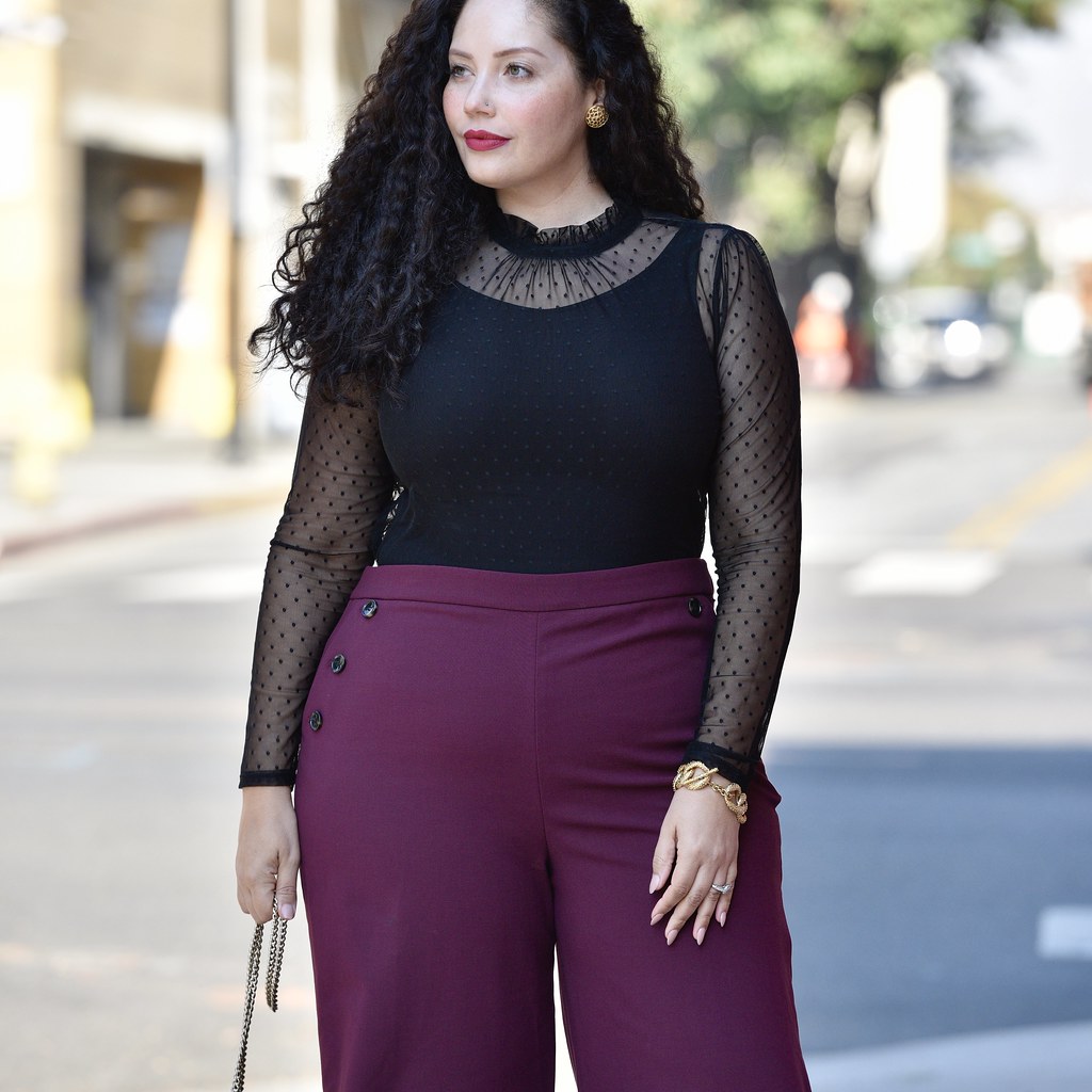 A Holiday Party Outfit Anyone Can Pull Off via Girl With Curves #officewear #holiday #wide #leg #pants #plussize #plus #size