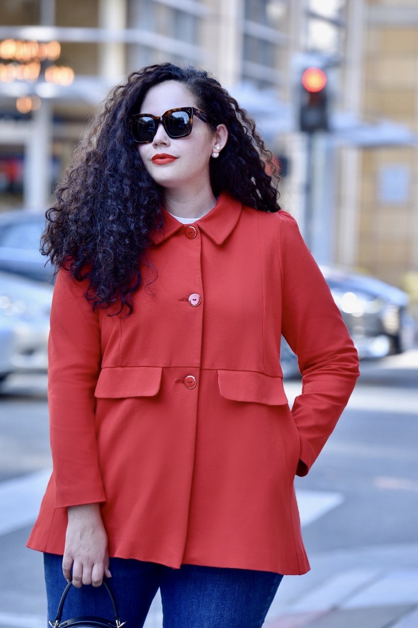 An Easy Outfit Formula that Never goes out of Style via Girl With Curves #style #plussize #curvy #fashion #red #jacket #coat