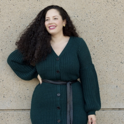This is my Favorite Dress Style to Wear Right Now via Girl With Curves #curvyconfidence #bodypositive #plussizefashion #widecalfboots